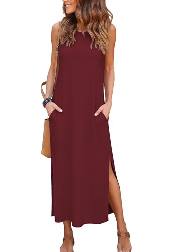 RUMIA Summer Dresses for Women Casual Everyday Wear Maxi Sleeveless Shift Dress with Pockets Blac... | Amazon (US)