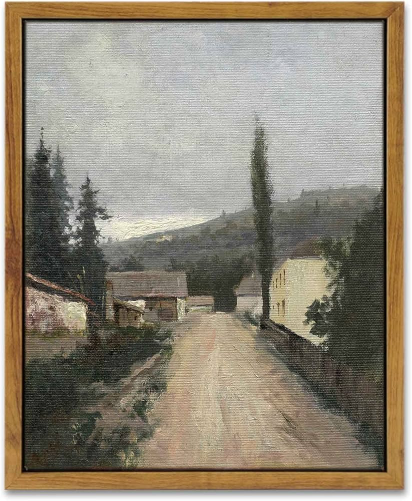 InSimSea Framed Canvas Prints Wall Art, Village Landscapes Oil Painting Eclectic Room Decor, Rust... | Amazon (US)