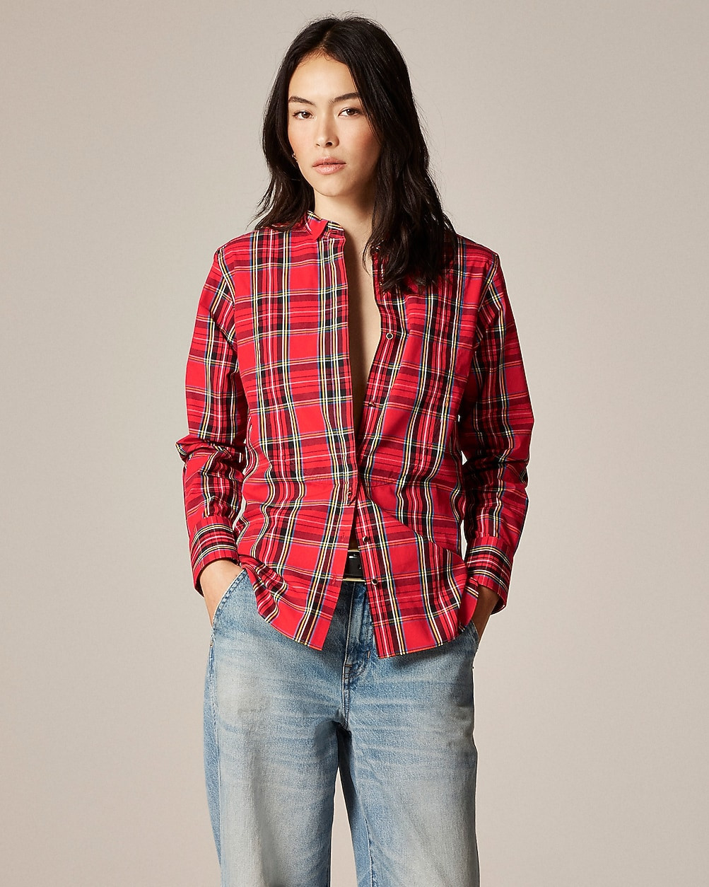 Jules tuxedo shirt in tartan cotton poplin | J. Crew US