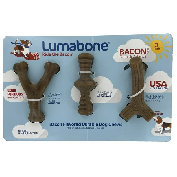 Lumabone Durable Chew Toys, Bacon Flavored (3 Pack) | Walmart (US)