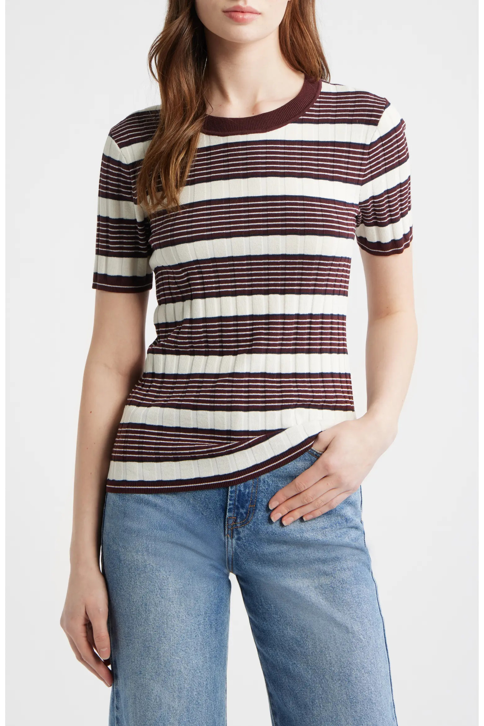 Ellen Stripe Short Sleeve Sweater (Women) | Nordstrom | Nordstrom