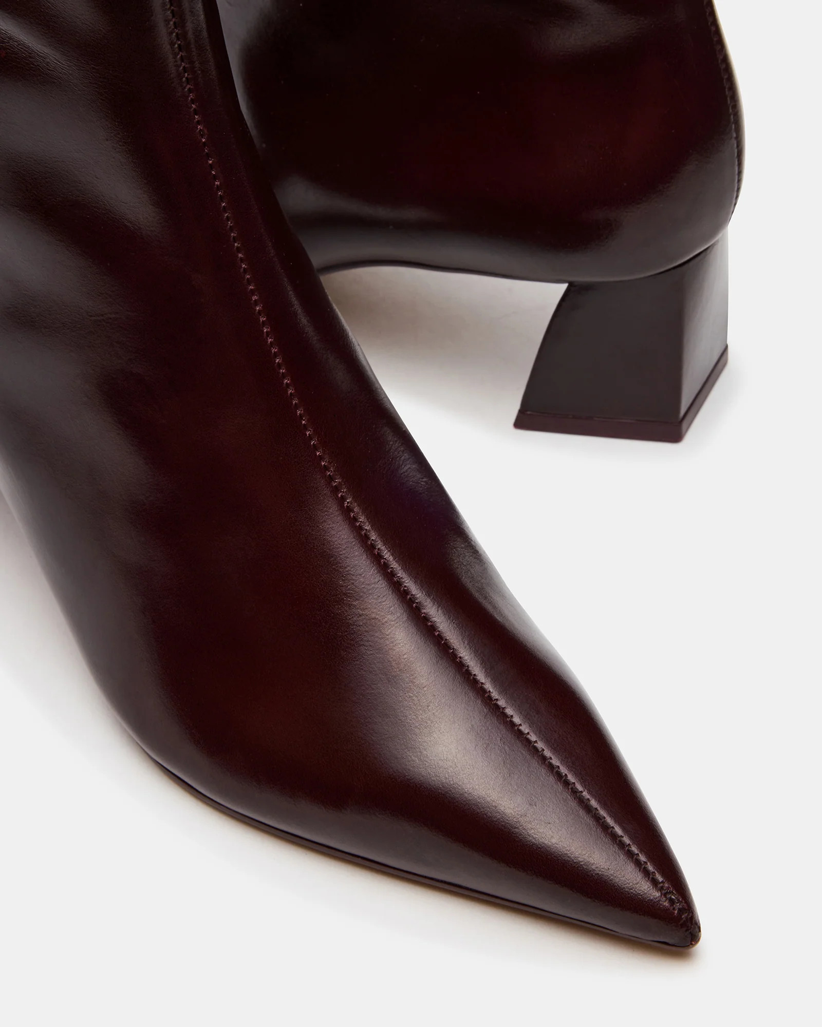 ASHLI Wine Leather Pointed-Toe Block Heel Women's Ankle Boot | Steve Madden (US)