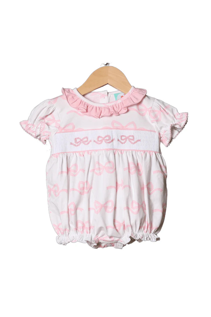 Smocked Sweet Bow Short Sleeve Bubble | The Smocked Flamingo