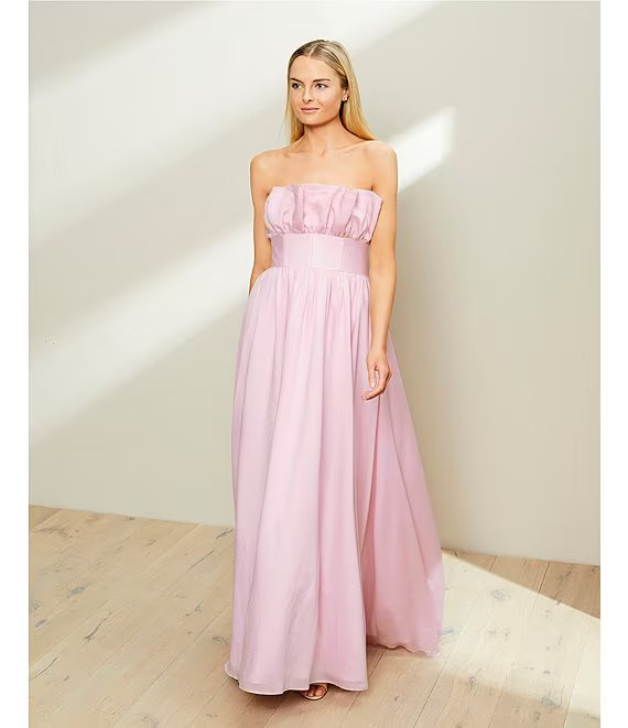 Esperanza Strapless Ruffled A-Line Gown | Dillard's