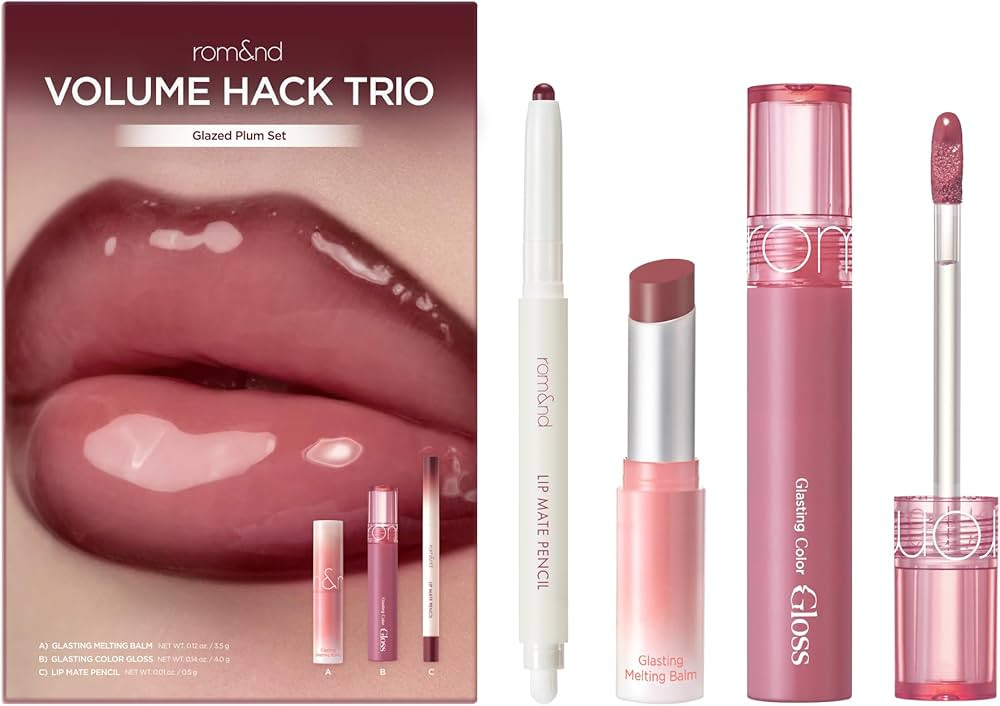 rom&nd Volume Hack Trio Glazed Plum Lip Set | Plumping, Hydrating K-Beauty Lip Kit for High-Shine... | Amazon (US)