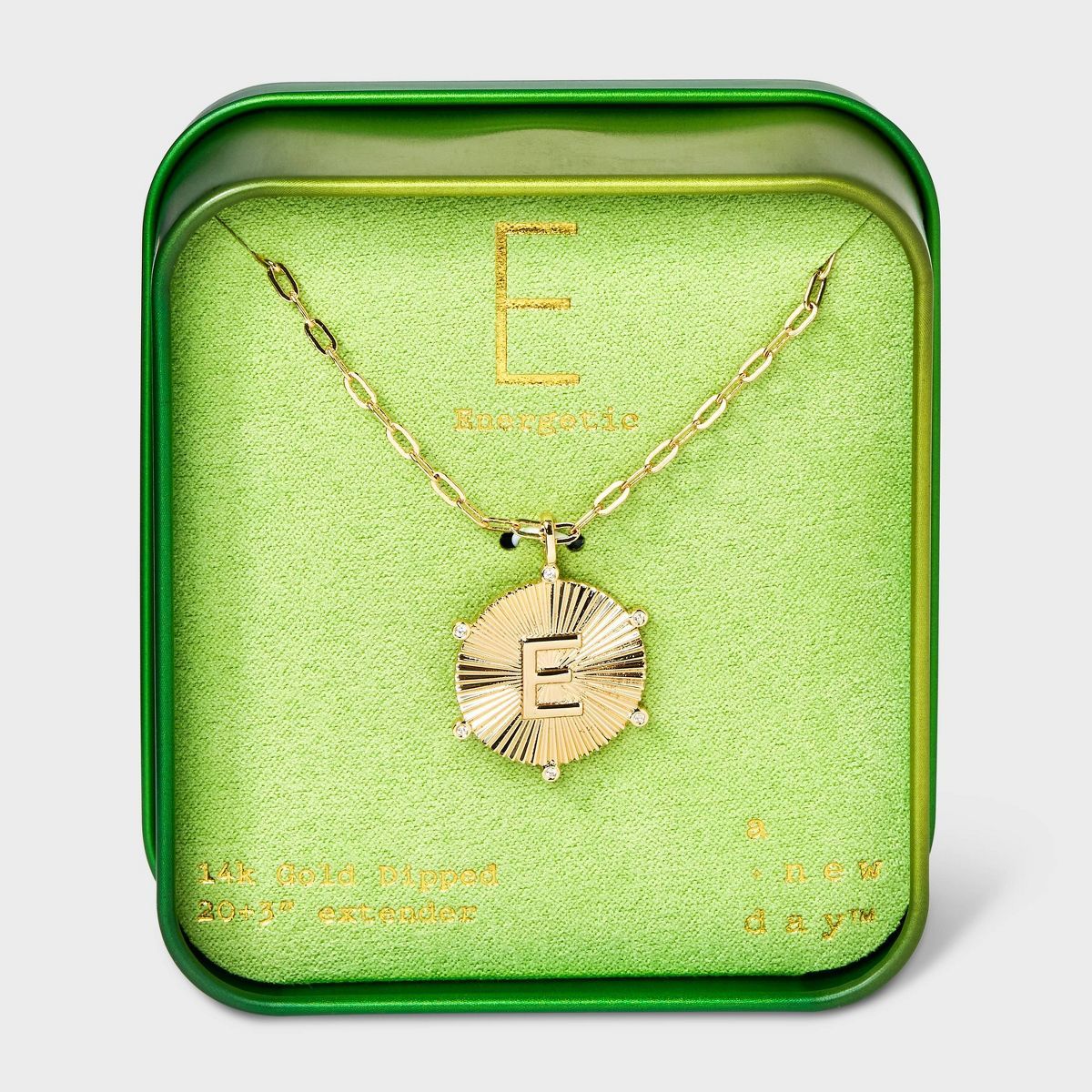14K Gold Dipped Diamond Ray Disc Initial "E" Pendant Necklace - A New Day™ Gold | Target
