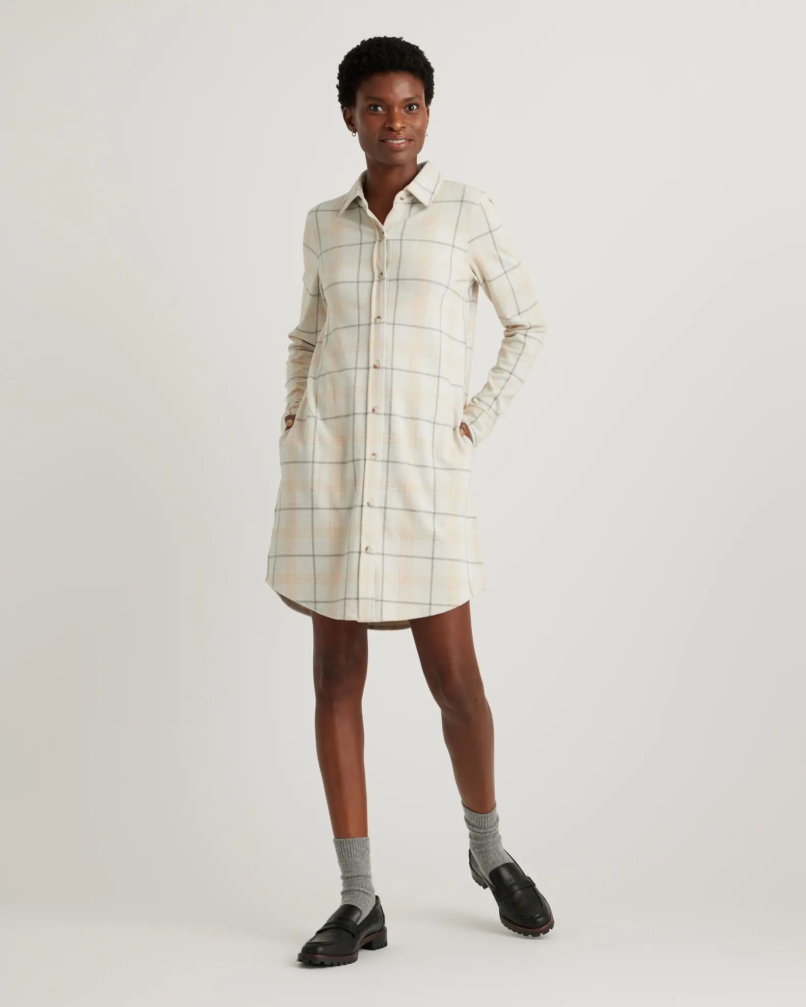 Stretch Sweater Fleece Shirt Dress | Quince