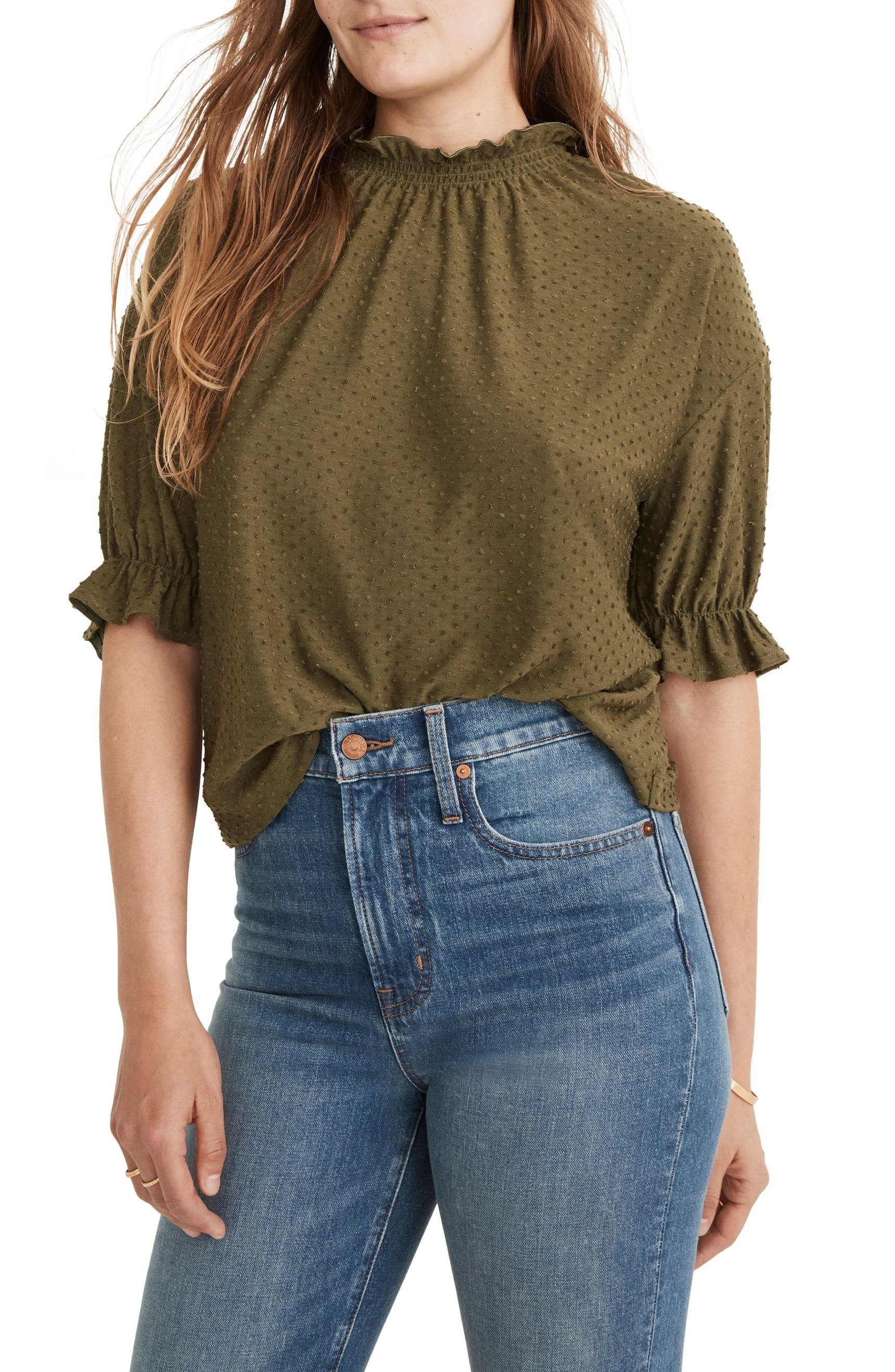 Texture & Thread Clip Dot Ruffle Top | Nordstrom