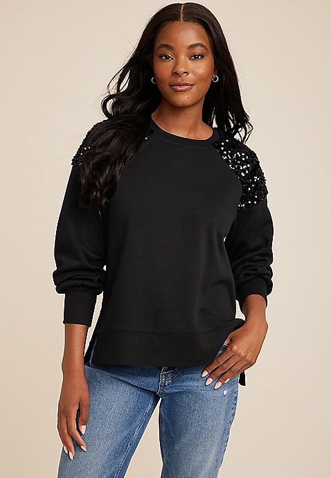 Sequin Shoulder Sweatshirt | Maurices