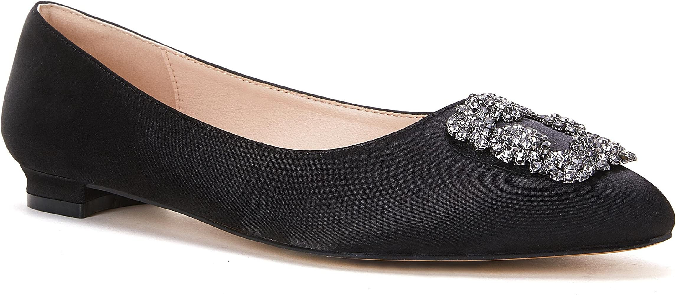 VETASTE Flats Shoes for Women Comfort Satin Pointed Toe Slip On Ballet Shoes with Jewel Buckle | Amazon (US)