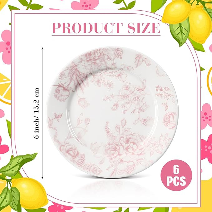 Honeydak 6 Pcs 6 Inch Pink Floral Flower Ceramic Plates Pink and White Porcelain Salad Serving Pl... | Amazon (US)