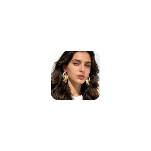 Chunky Gold Statement Earrings for Women,14K Gold Plated Big Irregular Geometric Dainty Metal Drop Dangle Thick Earrings Large, Womens Jewelry Gift | Amazon (US)