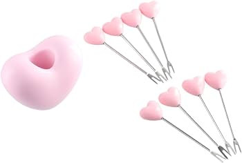 Fruit Fork with Holder,Pink Heart Salad Forks Set Stainless Steel Salad Creative Cake Dessert For... | Amazon (US)
