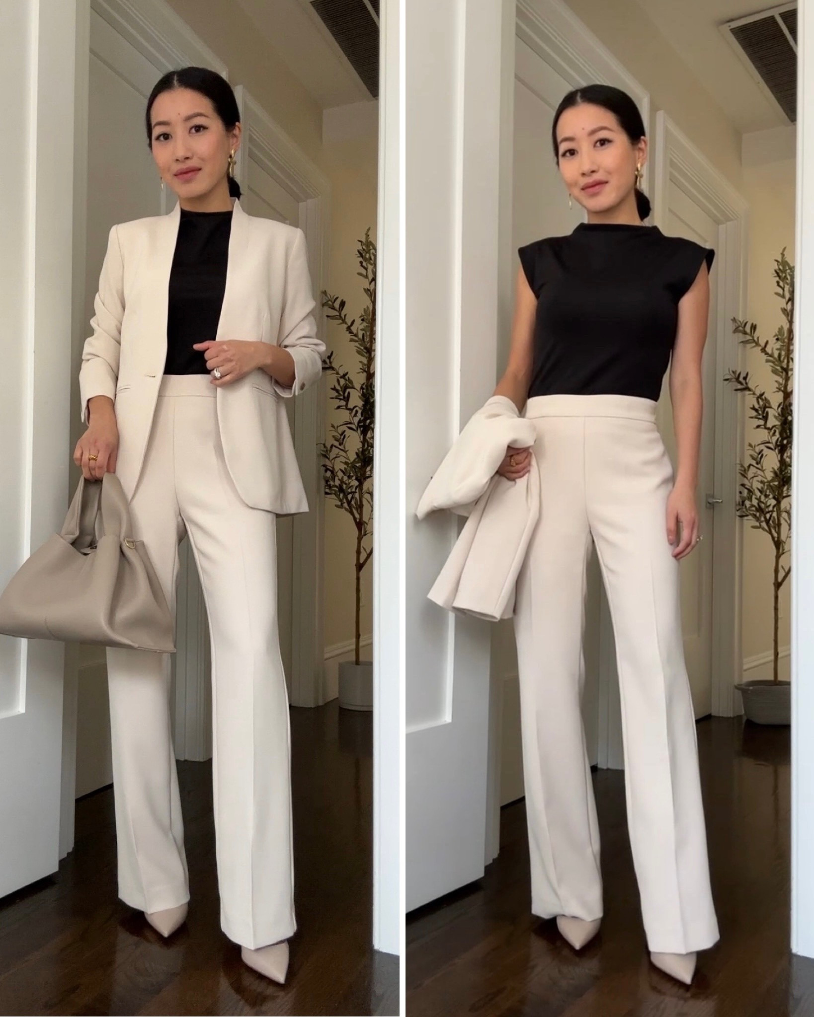 chic + petite friendly suiting 

Wearing crepe blazer in 00 petite - beautiful quality, just note Ann Taylor runs bigger than brands like A&F so this is a looser fit on me. The smooth stretchy black mock neck top is so flattering and a great layering piece. I’m in xxs. The pants run at least one size big and the 00 petite needed waist alterations on me.

#petite

#LTKworkwear #LTKstyletip