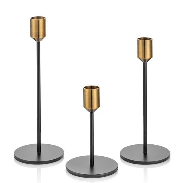 Nuptio Candlestick Holders for Taper Candles Set of 3 Iron Candle Holder Gold and Black 5.5"+8"+1... | Walmart (US)