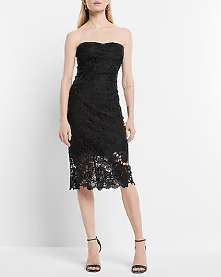 Allover Lace Strapless Midi Sheath Dress | Express