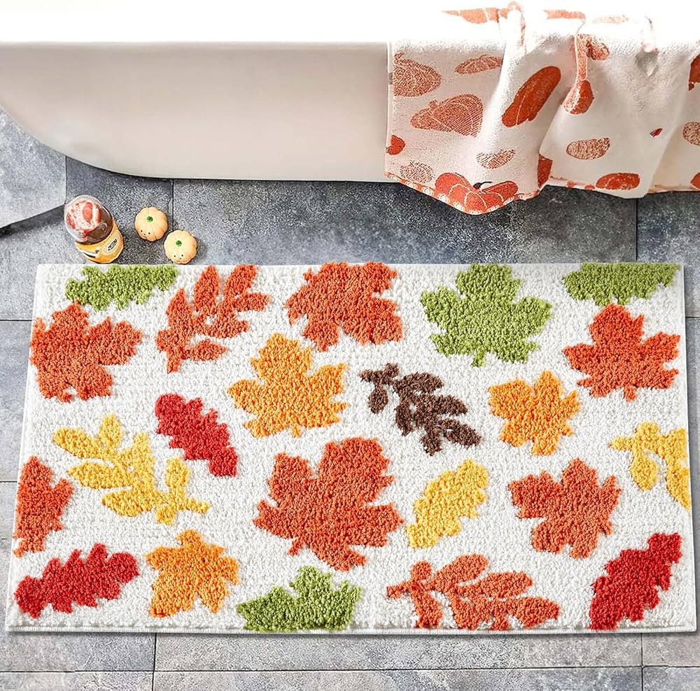 Estmy Colorful Fall Maple Leaves Bath Mat Non Slip Washable 20’’x32’’ Orange Fall Colored... | Amazon (US)