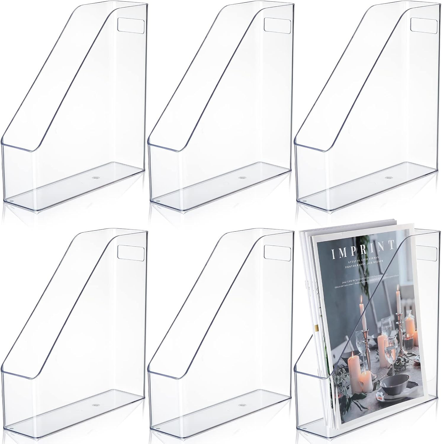 6 Pcs Clear Acrylic Magazine File Holder Plastic Desk Organizer with Handle Basics Vertical Magaz... | Amazon (US)