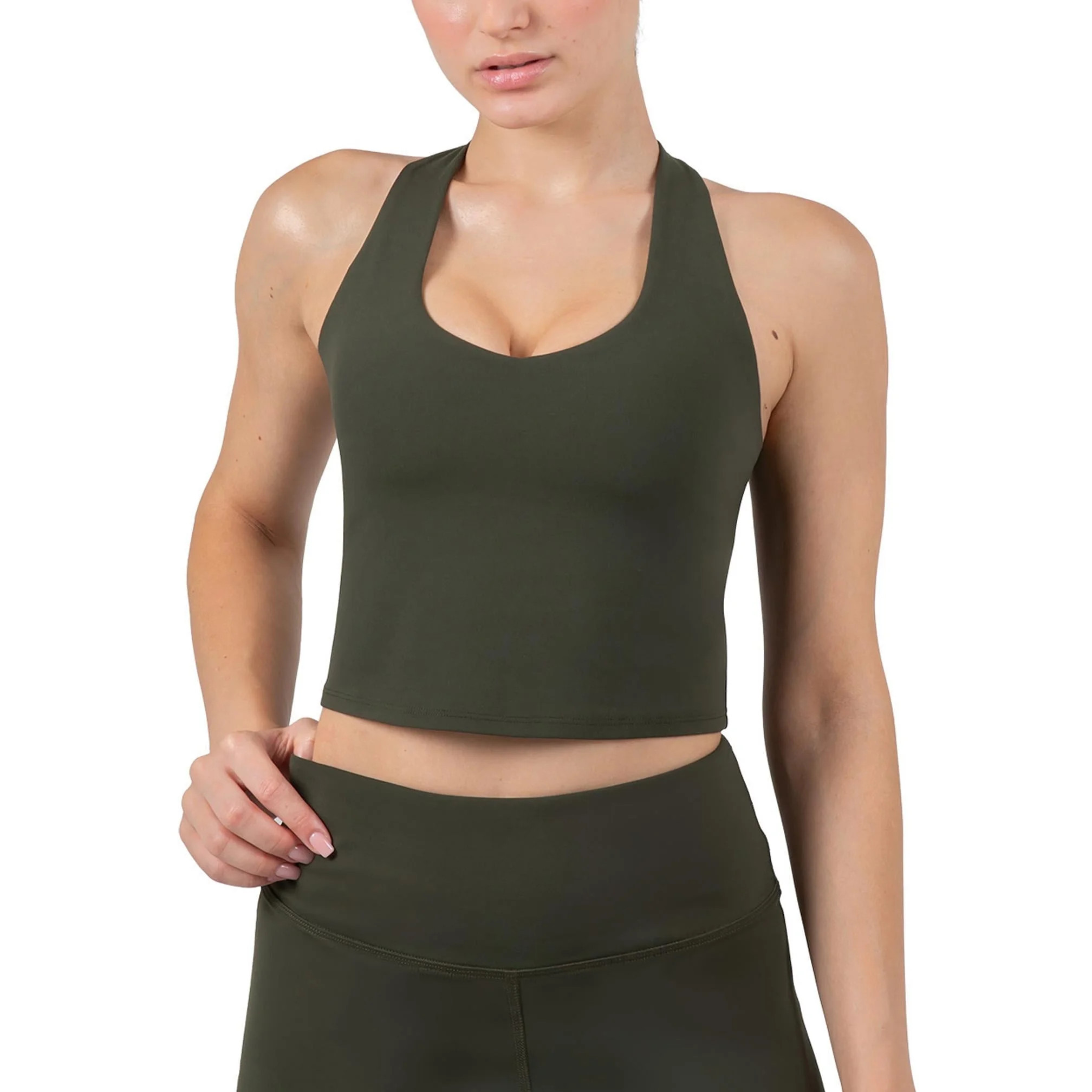 YITTY Active Women's Ultraluxe Built-in Bra Tank Top, Athleisure, 4-Way-Stretch, Dark Olive, M | Walmart (US)