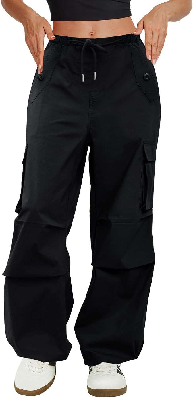 COPYLEAF Cargo Pants Women Low Waisted Parachute Pants with Pockets Loose Baggy Hiking Pants Y2K ... | Amazon (US)