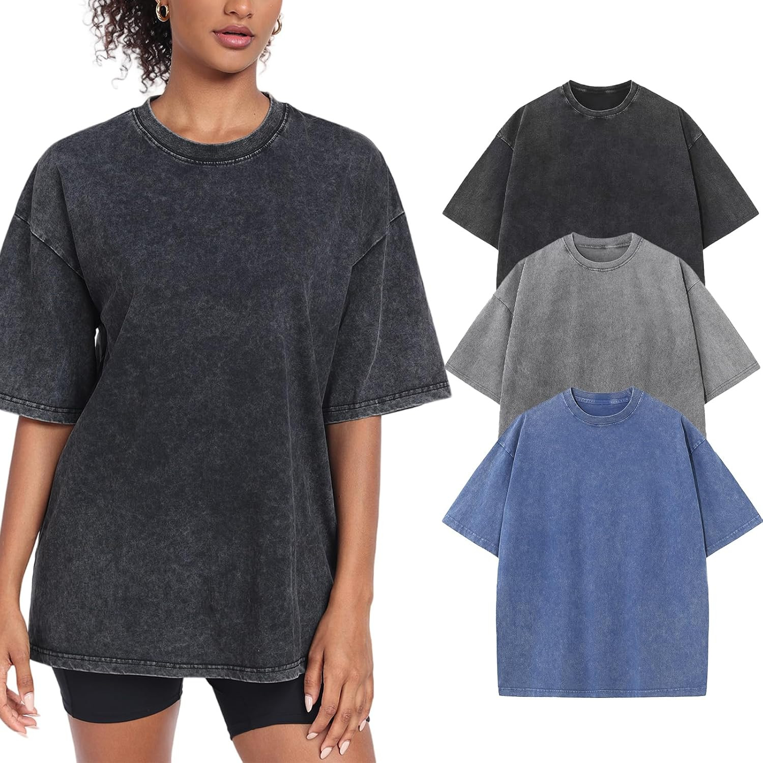 Womens Washed Vintage Oversized T-Shirt Baggy Workout Tops Short Sleeve Cotton Tshirts Streetwear Boyfriend Tee | Amazon (US)
