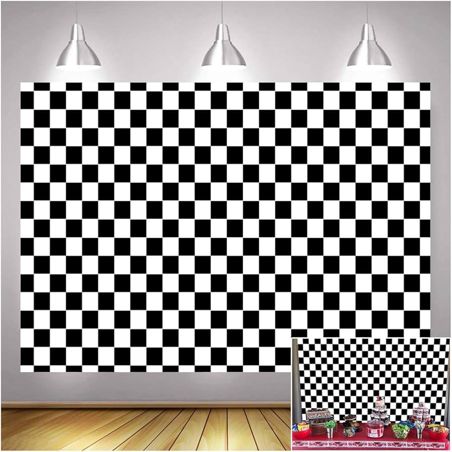 Black and WhiteRacing Checker Texture Grid Birthday Chess Board Theme Photography Backdrops 7X5ft... | Amazon (US)