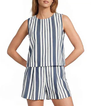 Antonio Melani Alena Stripe Denim Round Neck Sleeveless Coordinating Blouse | Dillard's | Dillard's