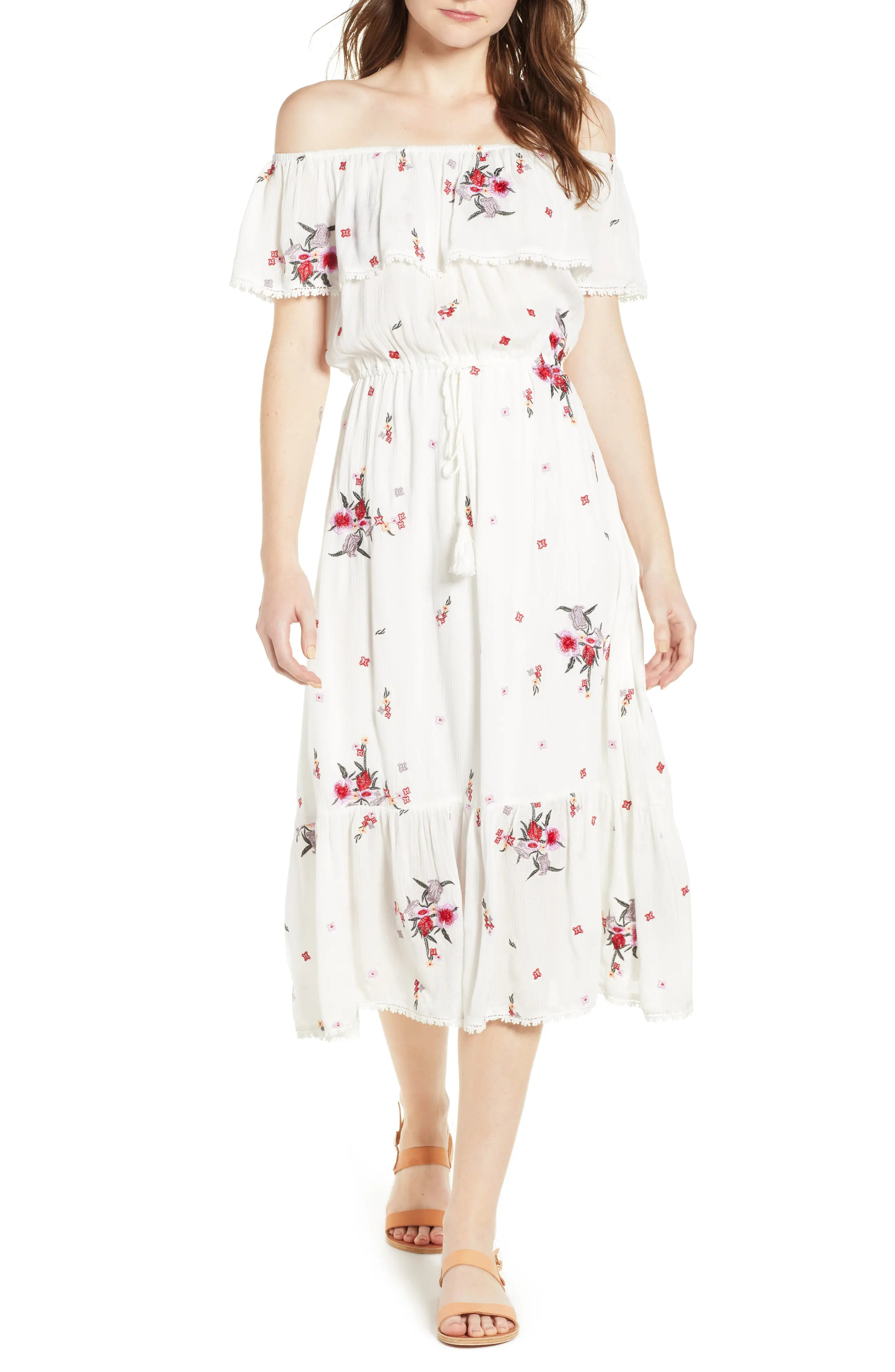 Lost + Wander Senorita Embroidered Off the Shoulder Midi Dress | Nordstrom