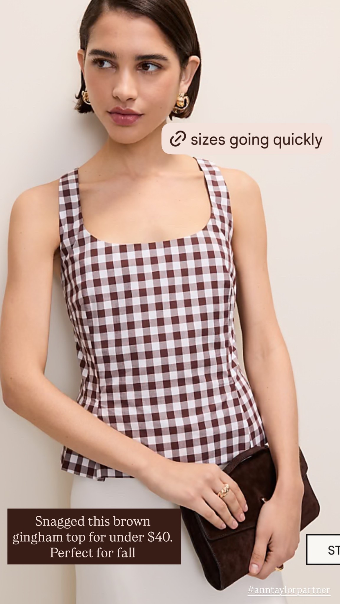 Snagged this brown 
gingham top for under $40. 
Perfect for fall  #anntaylorpartner