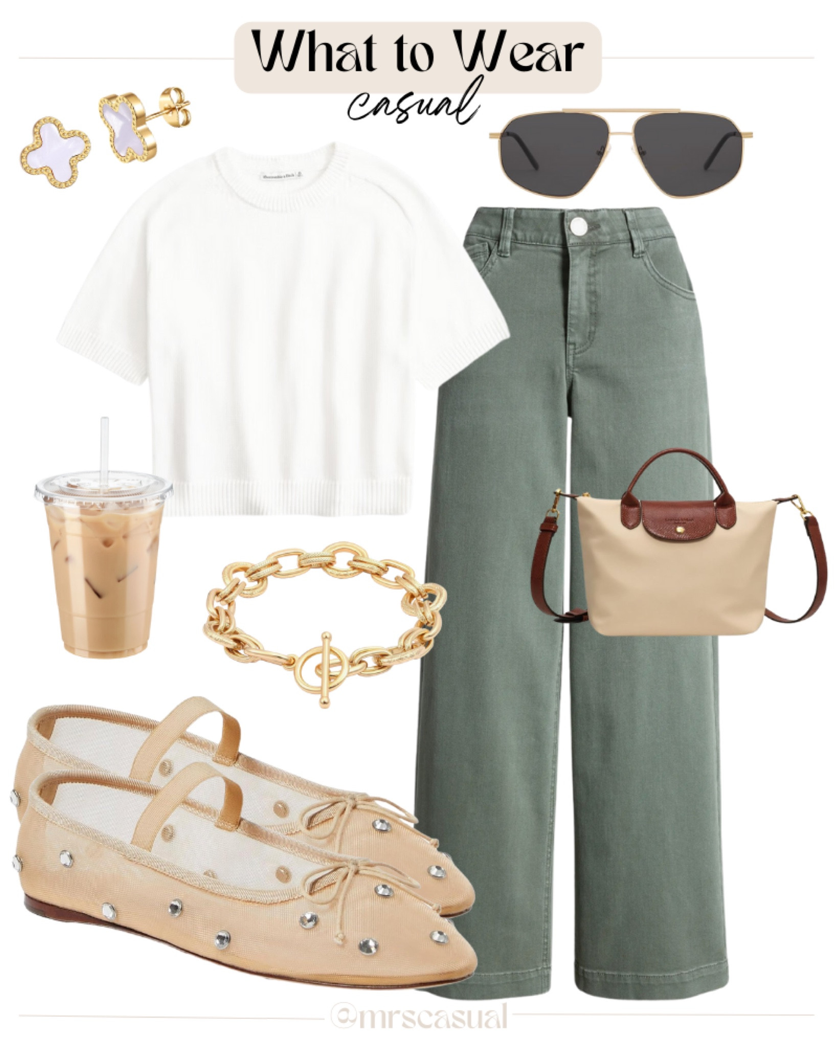 Green wide leg pants perfect for an early fall casual outfit. Everything runs tts 

#LTKShoeCrush #LTKSeasonal #LTKFindsUnder100