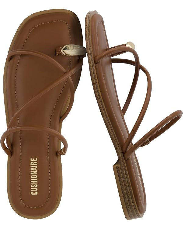 CUSHIONAIRE Venue Women’s Strappy Toe-Loop Slide Sandals with Gold-Tone Accent & Memory Foam Co... | Amazon (US)