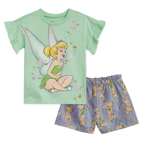 Disney Classics Tinker Bell Toddler Girls T-Shirt and Chambray Bike Shorts Outfit Set Green/Blue 3T | Amazon (US)