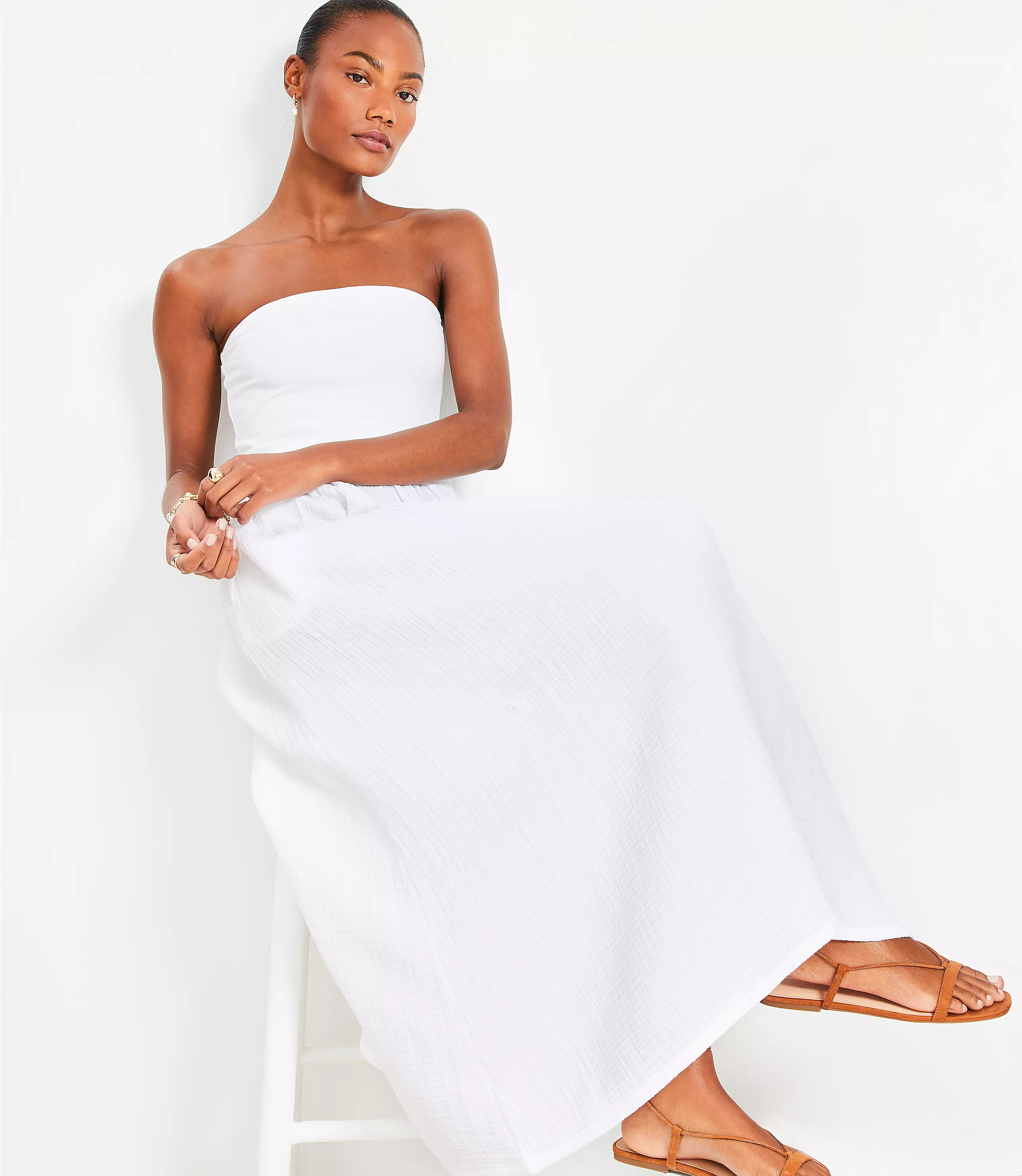 LOFT Beach Strapless Mixed Media Pocket Midi Dress | LOFT