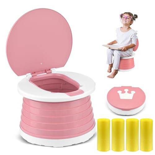 Portable Potty for Toddler Travel Foldable Potty Seat for Toddler Training Toilet for Kids Boys Girls Car On The Go Potty Travel Toilet Chair for Camping Park Indoor/Outdoor (Pink) | Amazon (US)