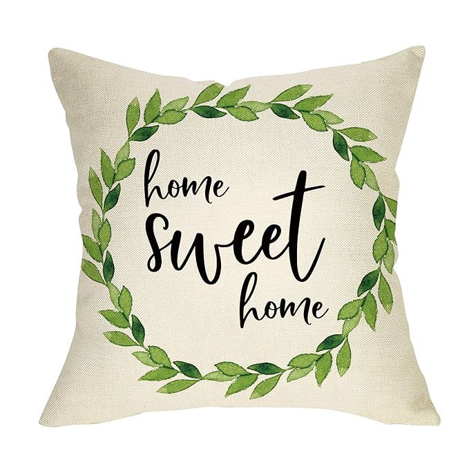 Ussap Rustic Home Sweet Home Green Olive Wreath Sign Decoration Vintage Farmhouse Decorative Thro... | Amazon (US)