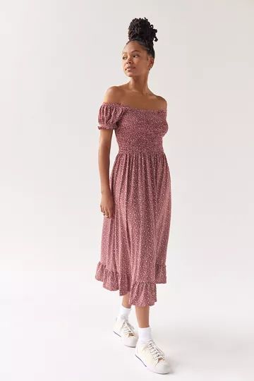 UO Tessie Smocked Puff Sleeve Midi Dress | Urban Outfitters (US and RoW)