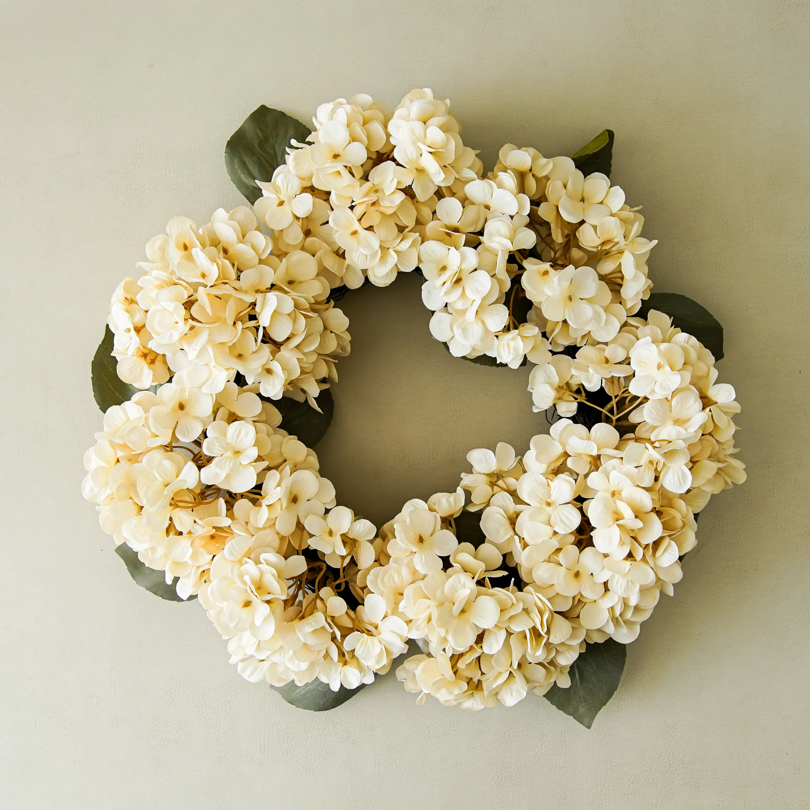 Ivory Faux Hydrangea Grapevine Wreath | MJHome