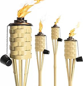 ONETHATCH Faux Bamboo Outdoor Torches (Sundried Color, 4pack); Large Island Citronella Torch for ... | Amazon (US)