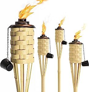 ONETHATCH Faux Bamboo Outdoor Torches (Sundried Color, 4pack); Large Island Citronella Torch for ... | Amazon (US)
