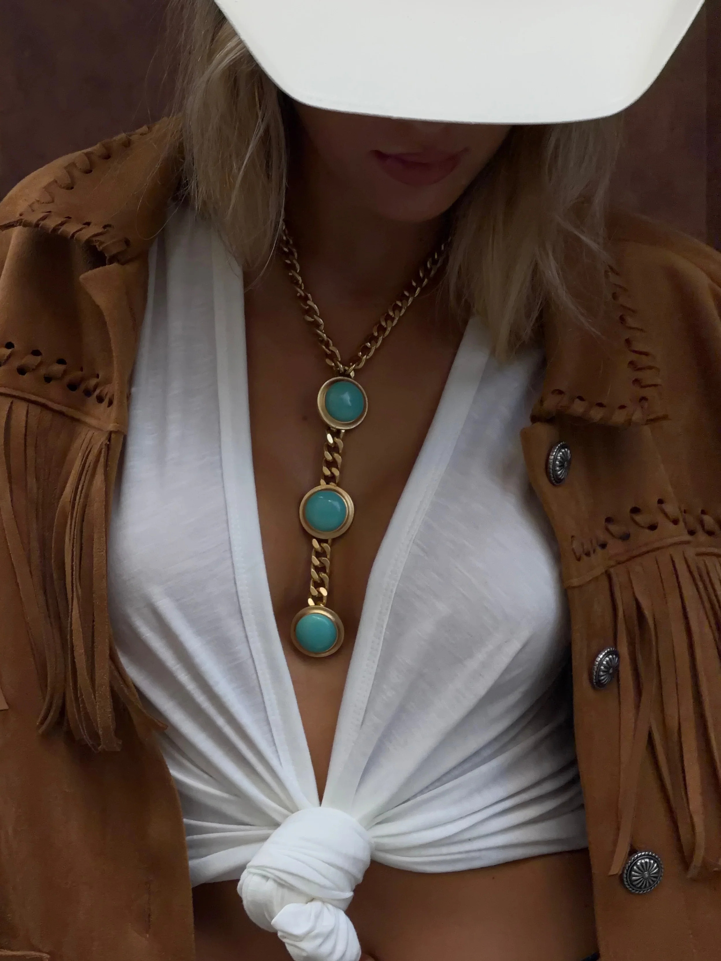 Cabachon Triple Drop Necklace in Gold & Turquoise - PRE ORDER | Glitzy Bella