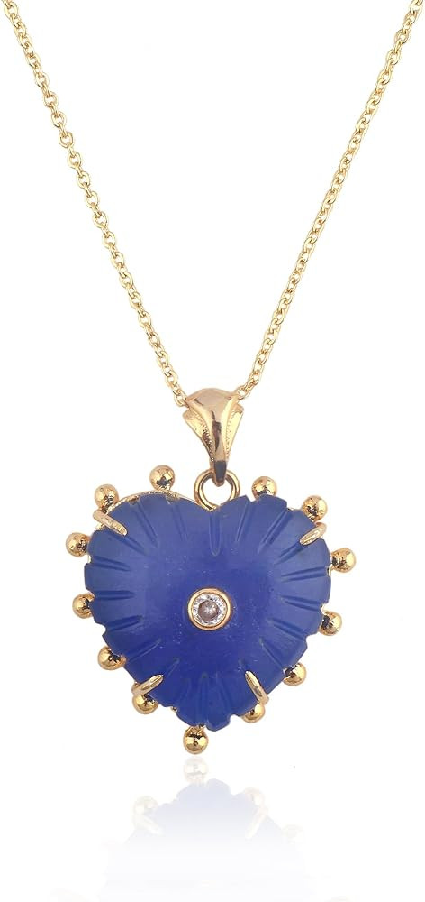 Heart Carved Jade Pendant Necklace, 18K Gold Plated Chain, Multiple Colors, 18 Inch Handcrafted f... | Amazon (US)