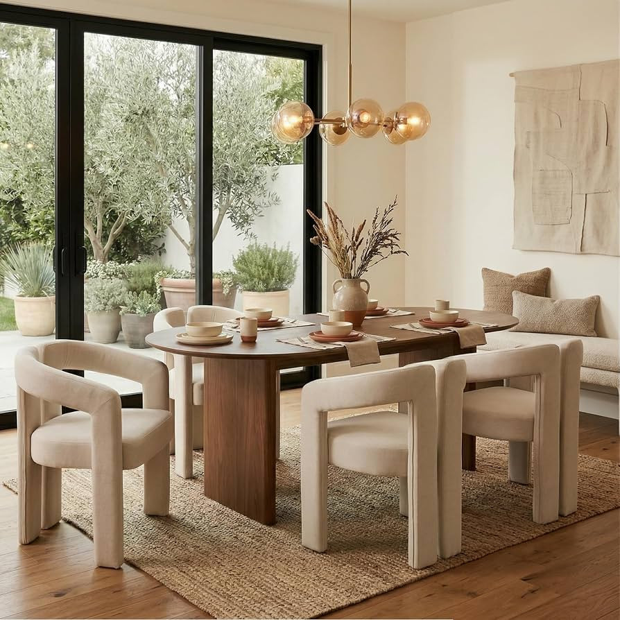 Hyfirm Upholstered Linen Barrel Dining Chairs Set of 4, Modern Accent Kitchen Chairs with Arms Co... | Amazon (US)
