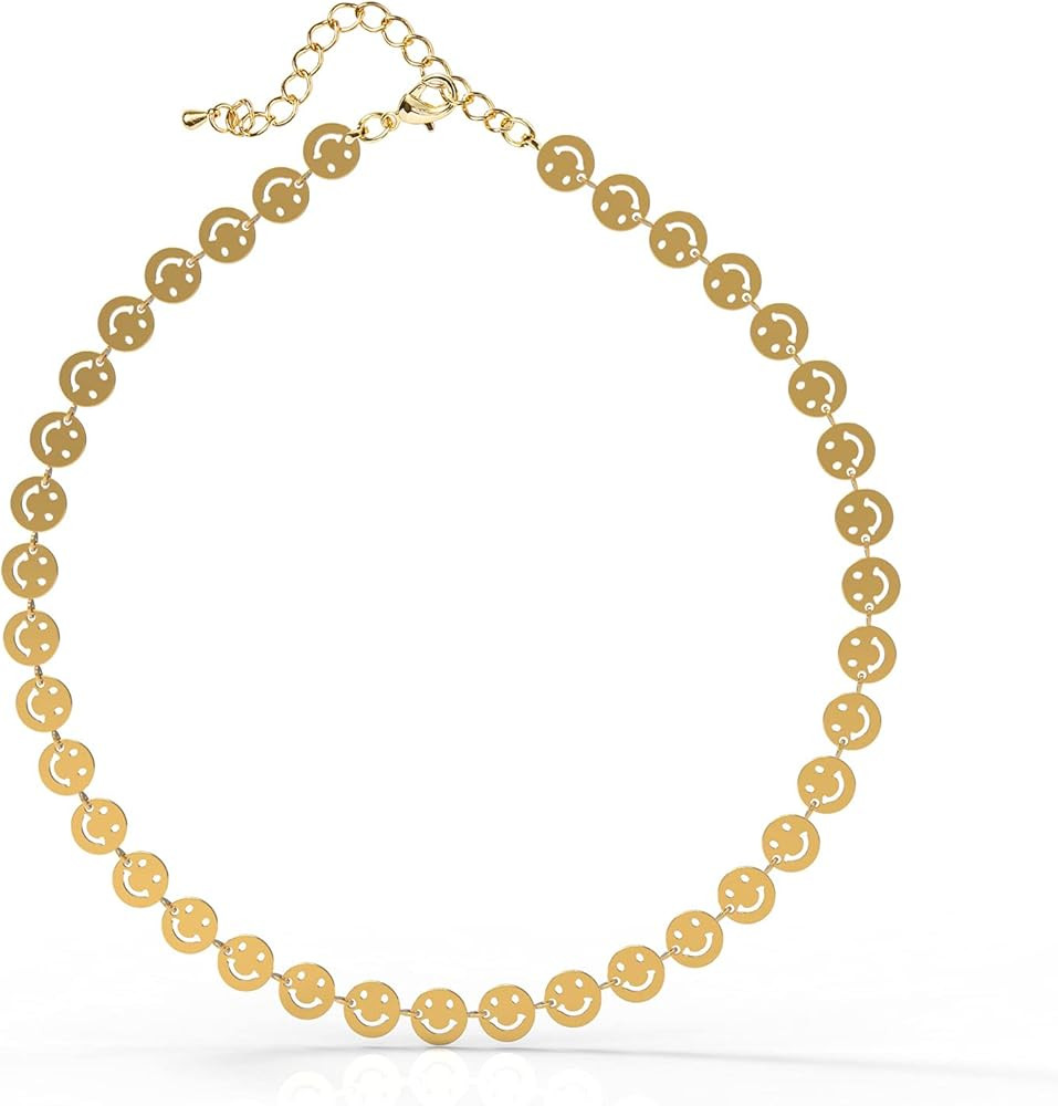 Smiley Face Choker Necklace Asthetic Cool Collar Dainty Necklace Hip Hop Trend Cute Summer Y2K Co... | Amazon (US)