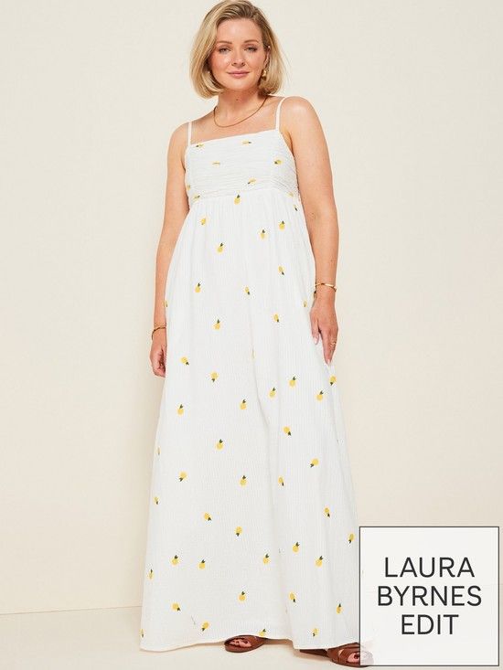 X Laura Byrnes Cotton Seersucker Strappy Maxi Dress - White | Very (UK)