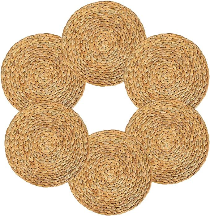 6 Pack Woven Placemats,11.8 inches Round Plate Chargers Natural Wicker Placemats Water Hyacinth S... | Amazon (US)