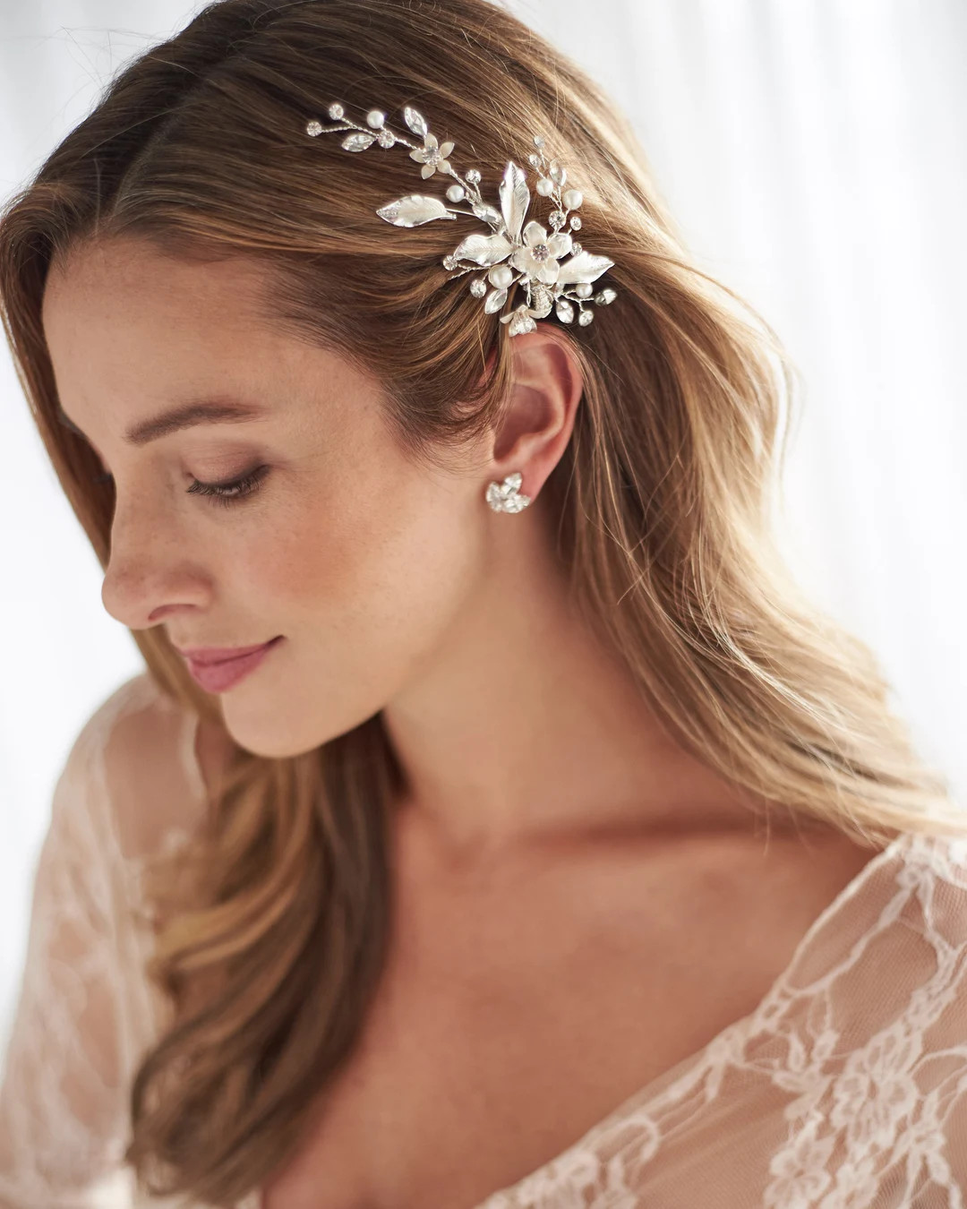 Floral Pearl and Crystal Bridal Hair Clip \u2022 Silver or Gold Wedding Headpiece \u2022 2276 | Etsy (Global)
