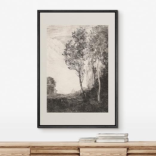 IDEA4WALL Framed Canvas Print Wall Art Dark Country Tree Field Forest Nature Wilderness Illustrat... | Amazon (US)