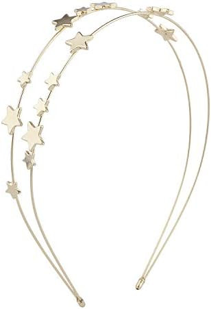 Lux Accessories Gold Tone Double Wire Star Celestial Novelty Fashion Headband | Amazon (US)