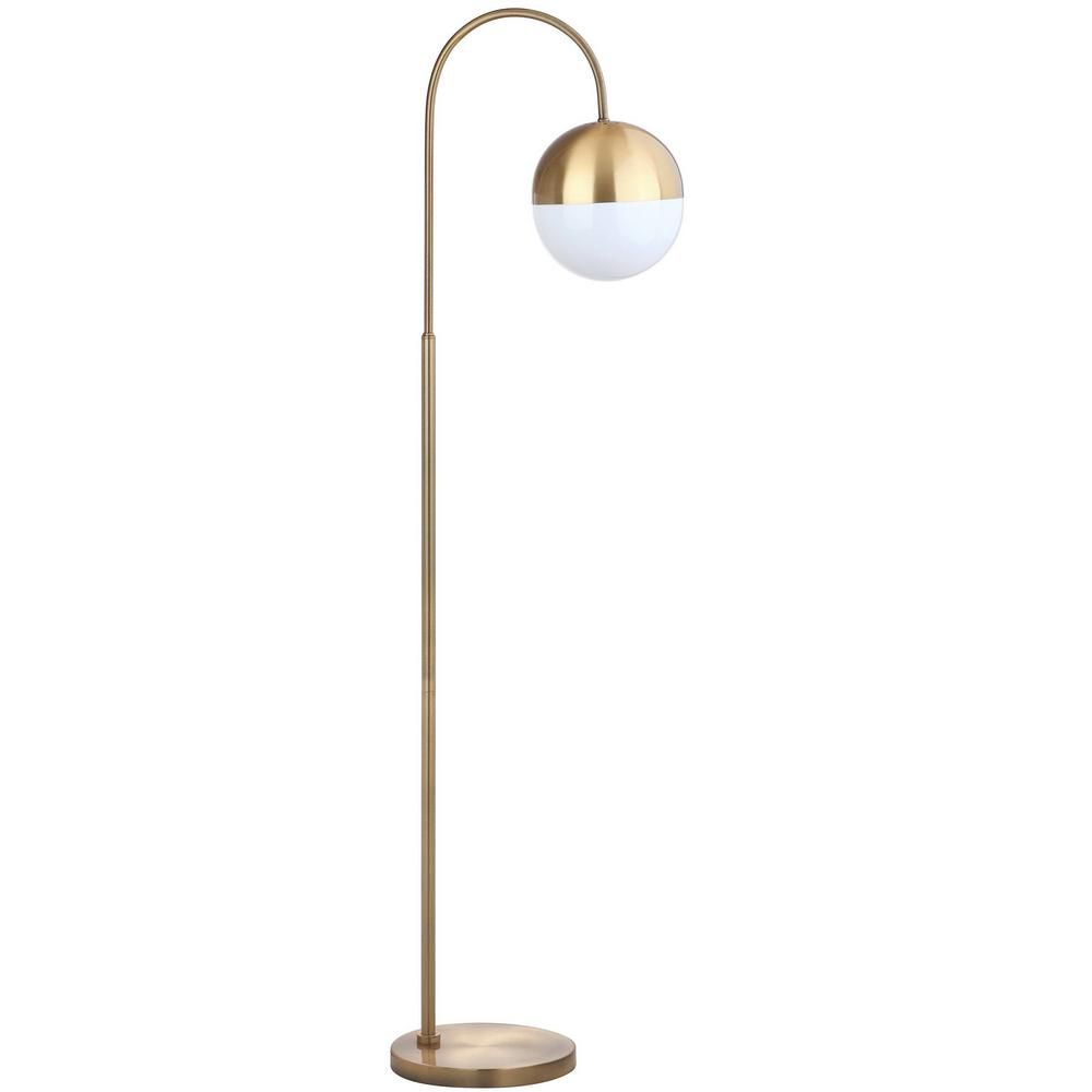 SAFAVIEH Jonas 55.5 in. Brass Gold Floor Lamp with White/Gold Globe Shade-FLL4018A - The Home Dep... | The Home Depot