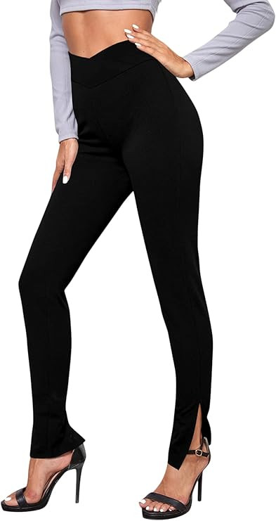 Esobo Women's Crossover High Waisted Bootcut Yoga Pants Split Hem Leggings Workout Pants Work Pan... | Amazon (US)